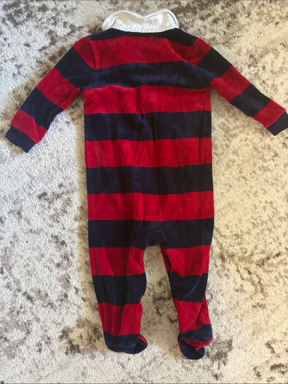 Ralph Lauren Red and Navy Striped Footed One-Piece
